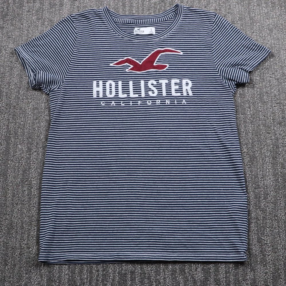 Hollister Womens Striped Shirt Small Embroidered Logo Short Sleeve Y2K